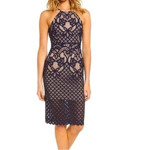 Bardot Mila Blue Lace Halter Cut-Out Back Mini Dress